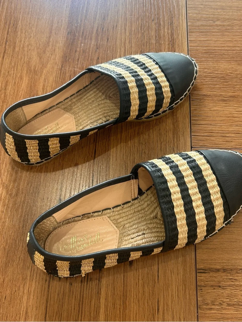 Loeffler Randall Black and Natural Striped Espadrille Flats size 7.5
